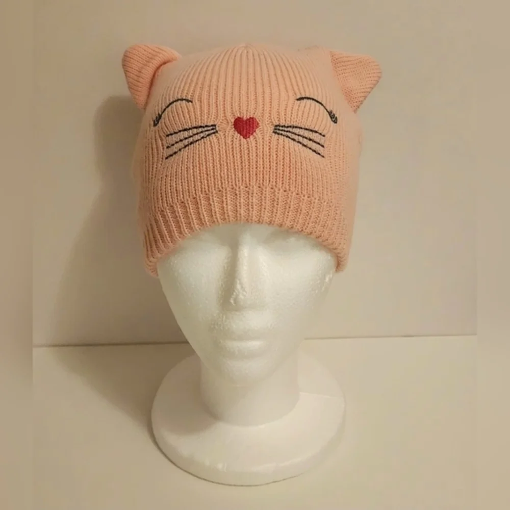 Girl's Kitten Cat Winter Beanie Hat. Pink Size 2T-3T‎